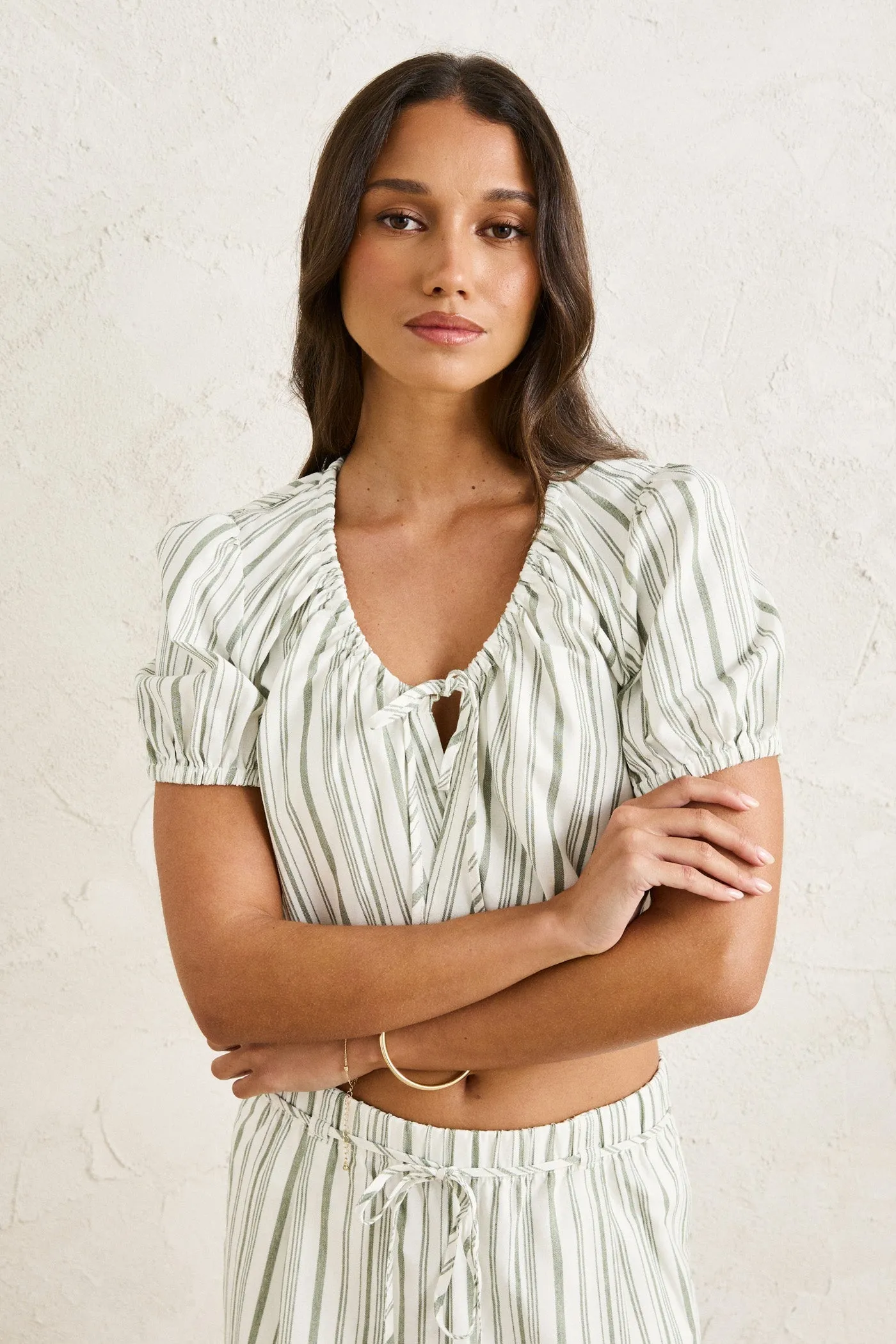 Mallorca Stripe Billow Sleeve Top Palm sold by Rhythm. product image thumbnail 2