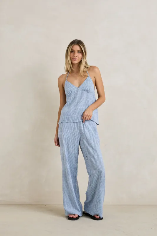 Marisol Pant  Blue Check sold by Rhythm.