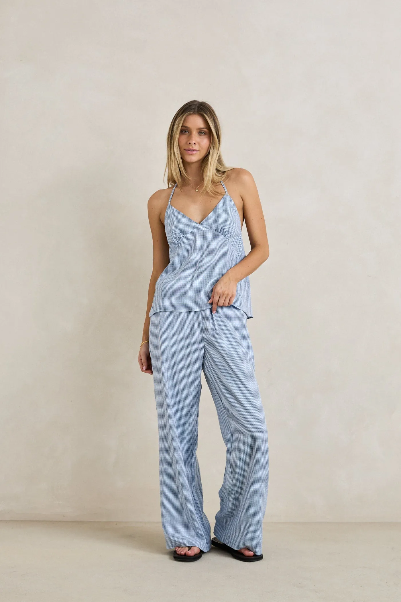 Marisol Pant Blue Check sold by Rhythm.