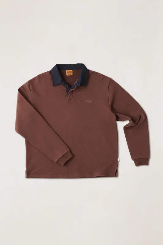 Koa Ls Rugby Polo Chocolate sold by Rhythm.
