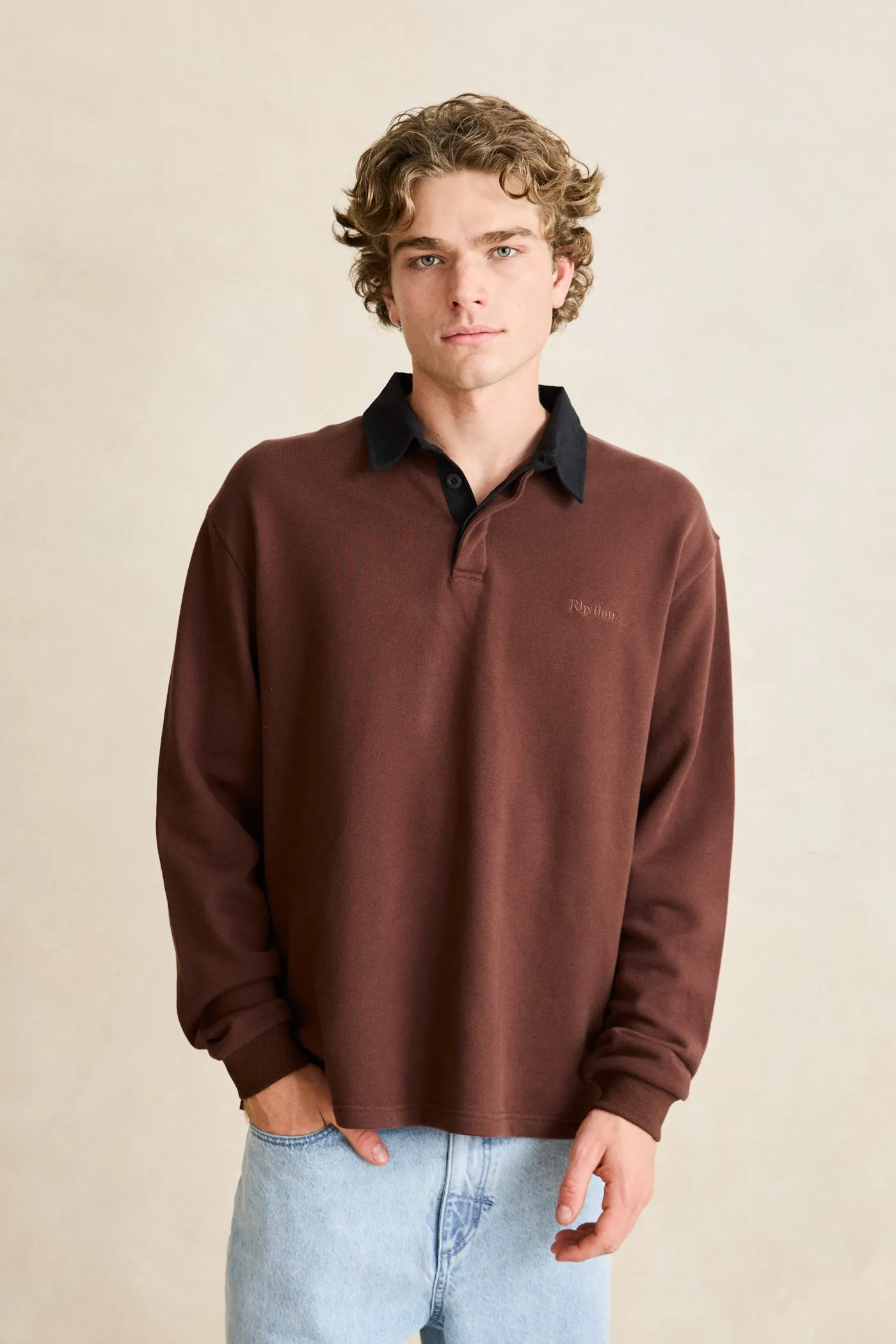 Koa Ls Rugby Polo Chocolate sold by Rhythm. product image thumbnail 2
