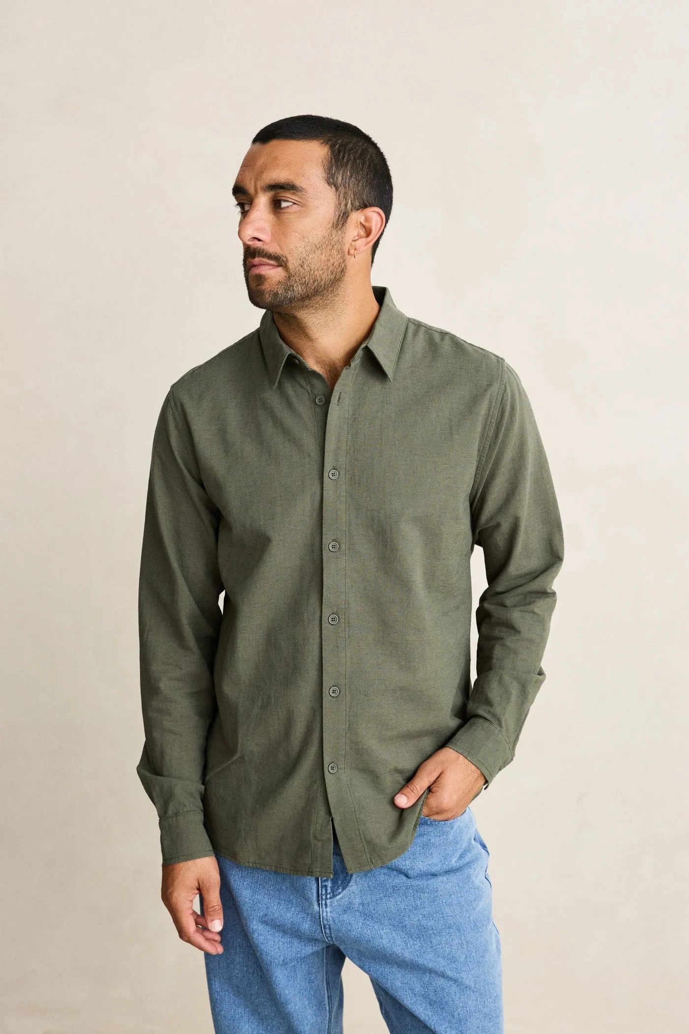 Classic Linen Ls Shirt Forest Green sold by Rhythm. product image thumbnail 5