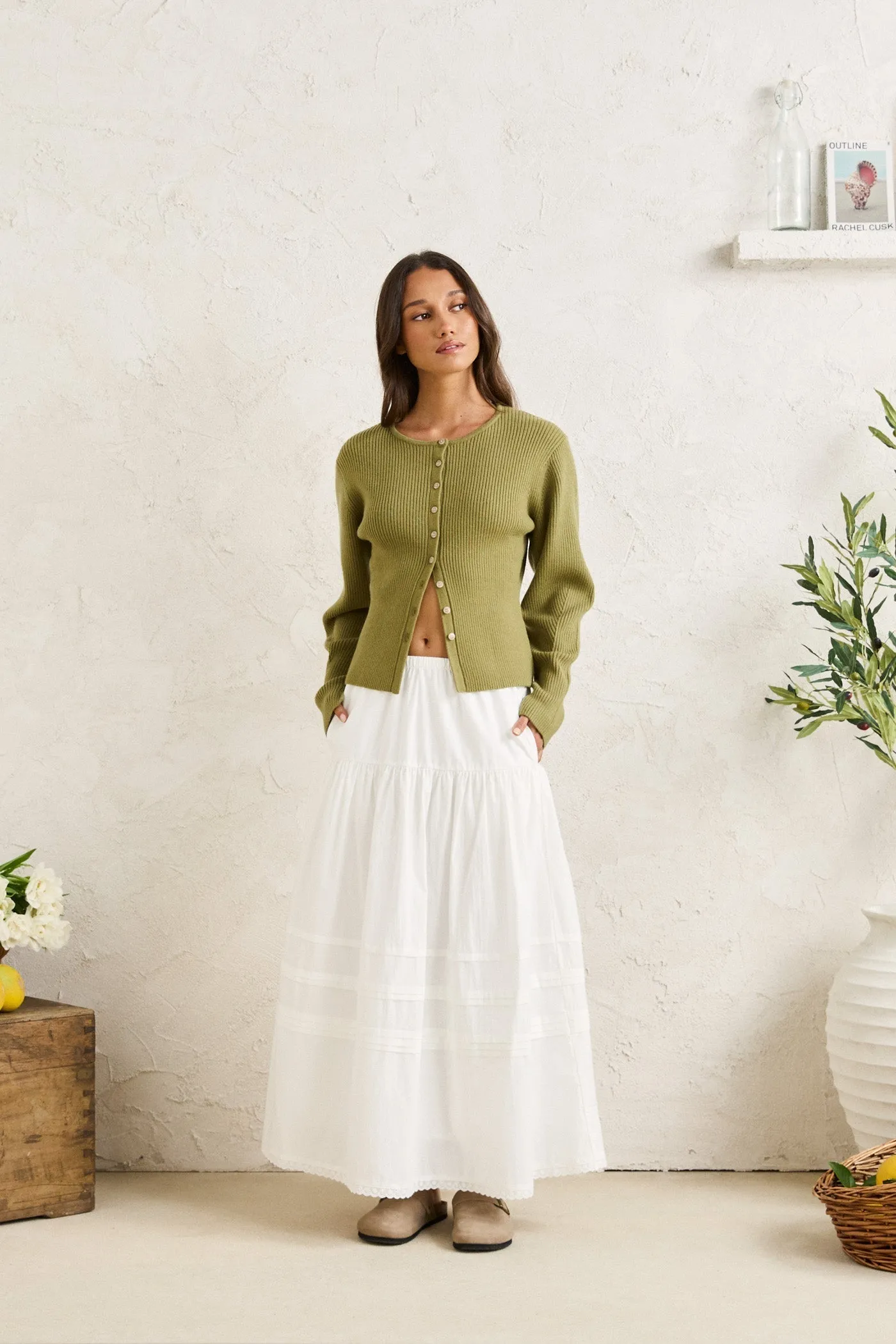 Solene Ruffle Midi Skirt White sold by Rhythm.