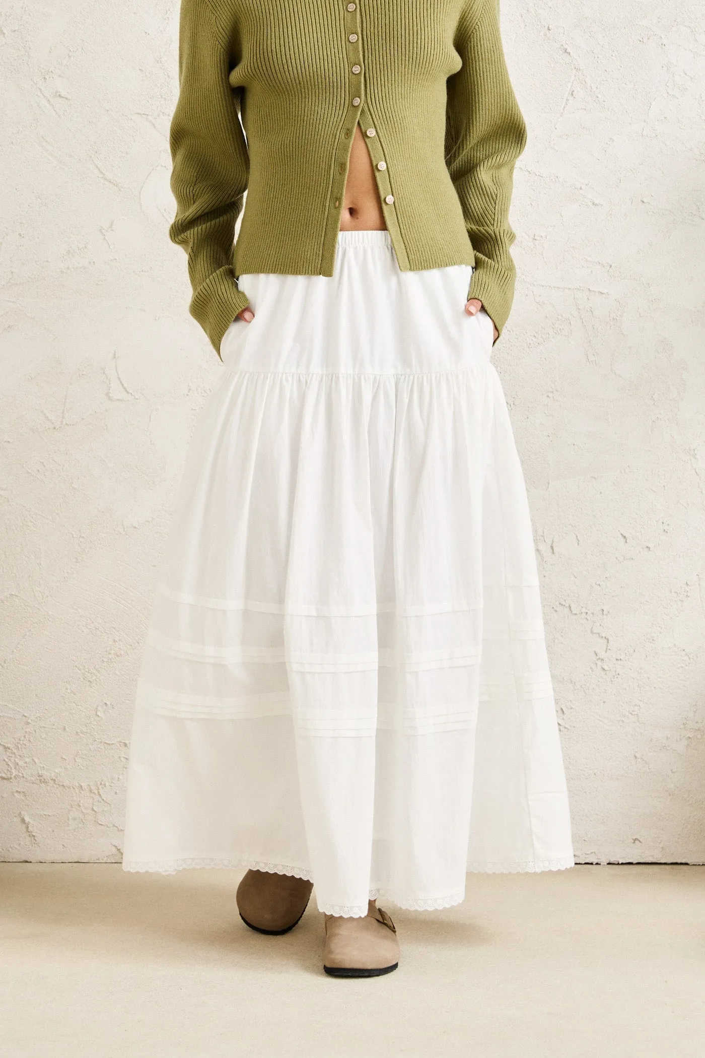 Solene Ruffle Midi Skirt White sold by Rhythm. product image thumbnail 2