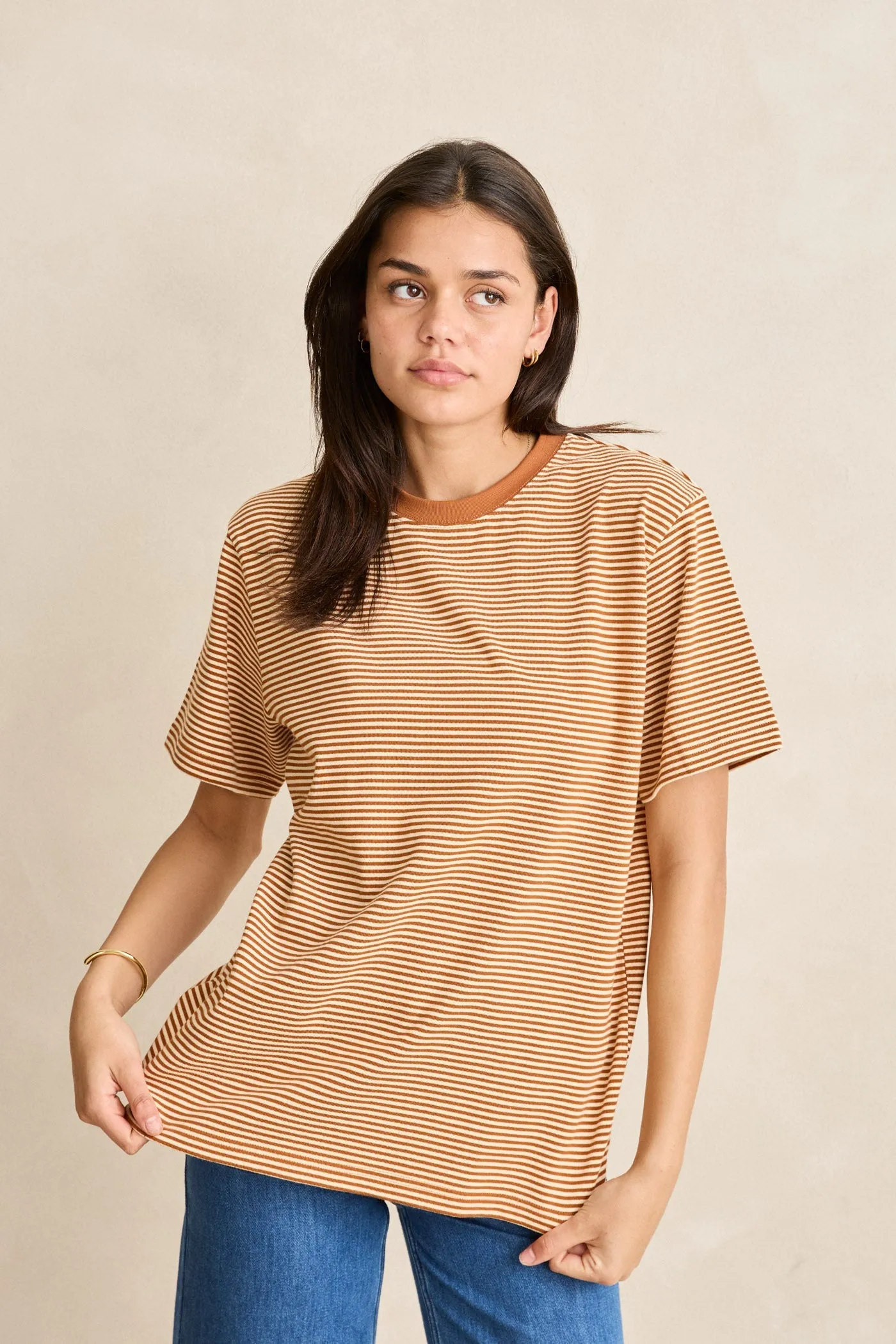 Essential Stripe Ss T-Shirt Tobacco sold by Rhythm. product image thumbnail 2