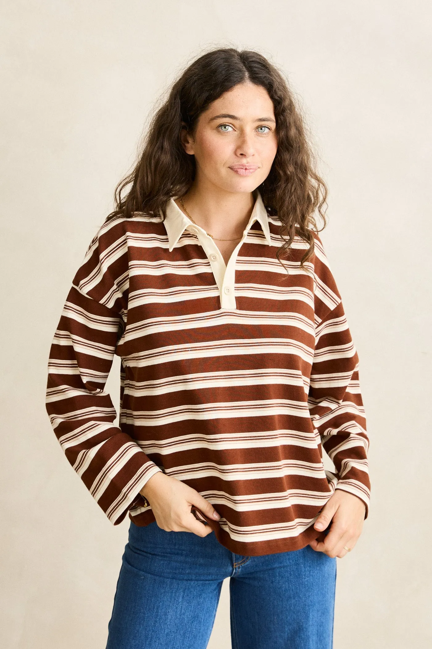 Essential Rugby Polo Chocolate sold by Rhythm. product image thumbnail 2