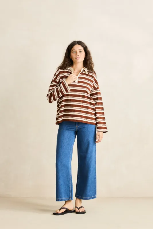 Essential Rugby Polo Chocolate sold by Rhythm.