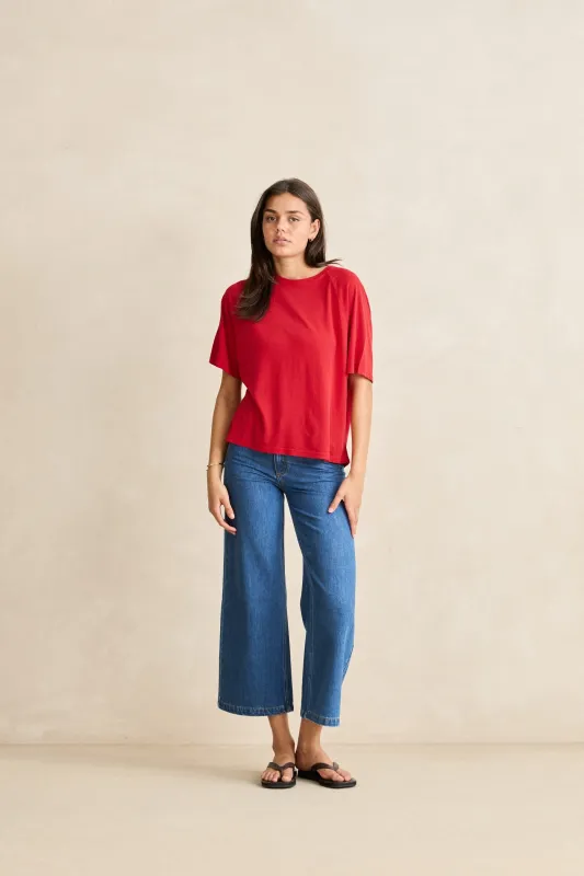 Essential Linen Ss T-Shirt Red made by Rhythm.
