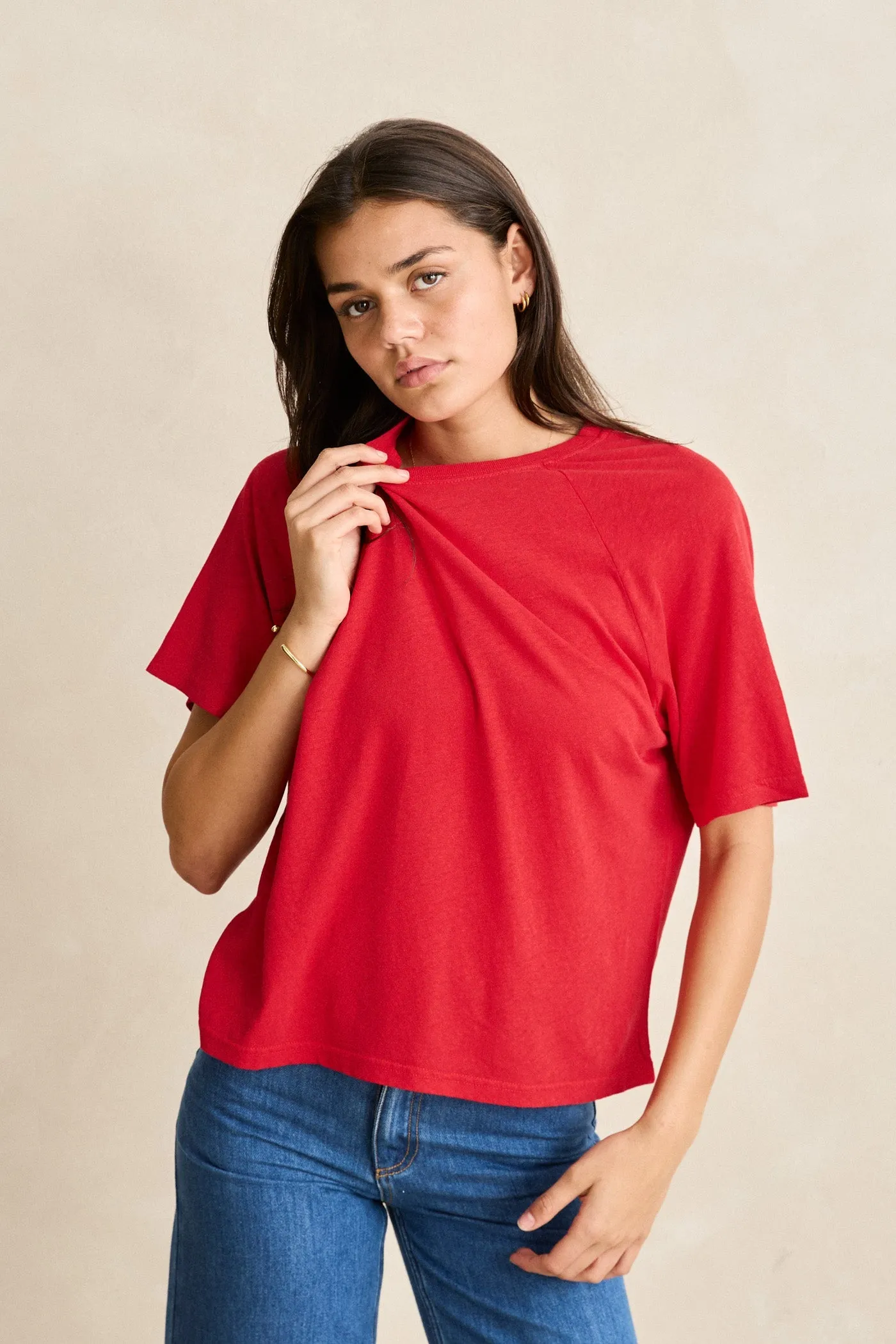 Essential Linen Ss T-Shirt Red sold by Rhythm. product image thumbnail 2