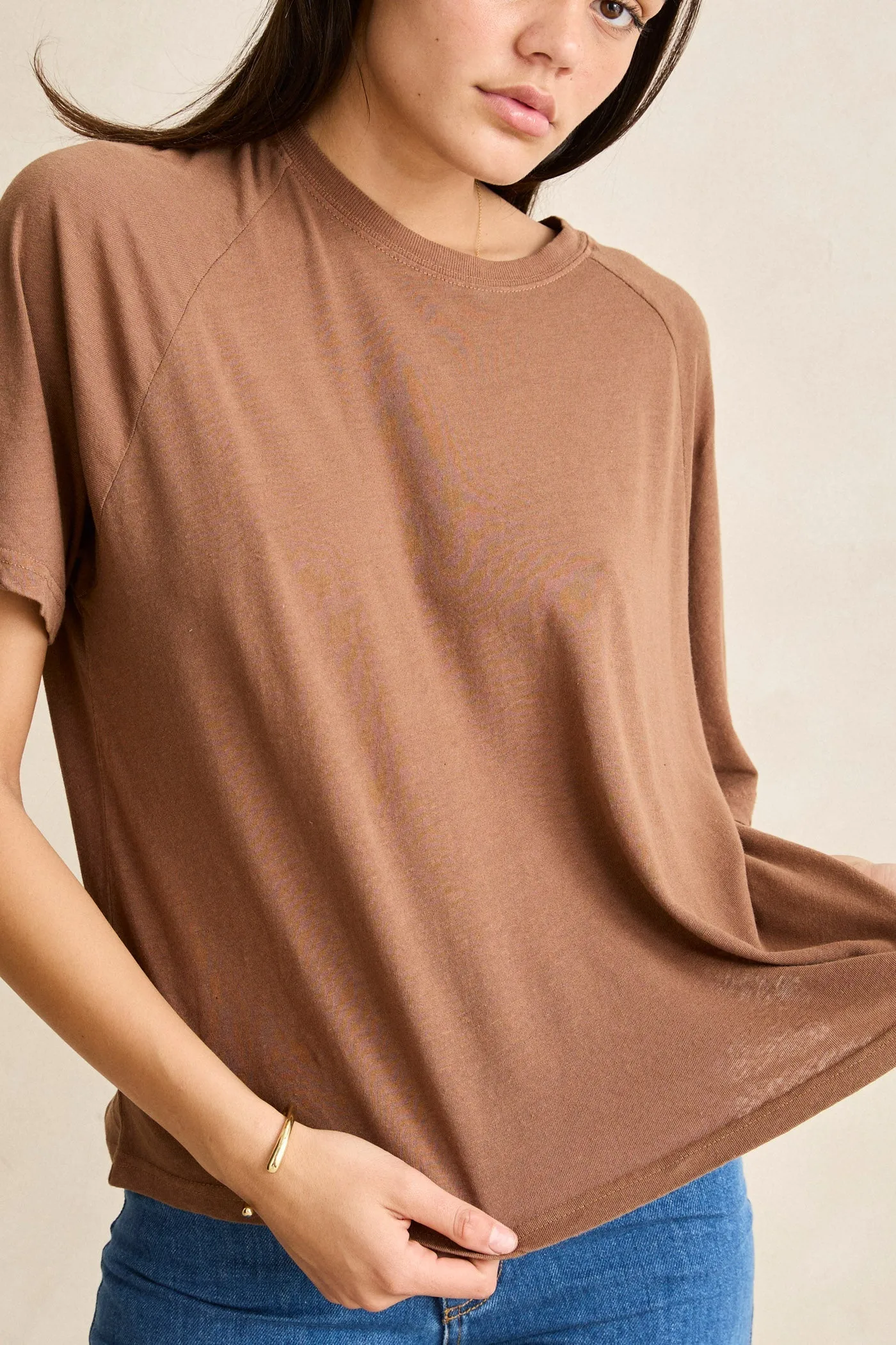 Essential Linen Ss T-Shirt Chocolate sold by Rhythm. product image thumbnail 3
