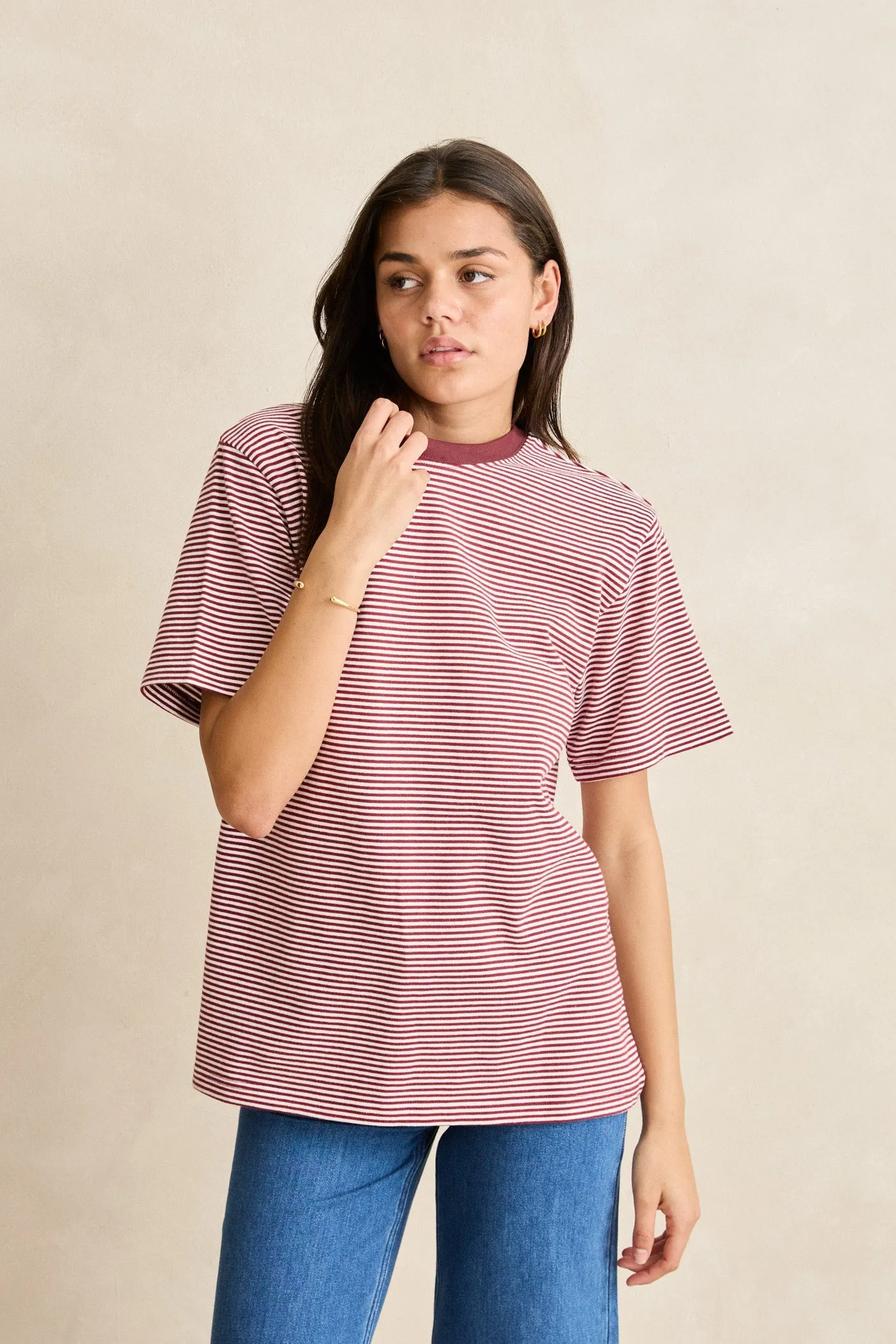 Essential Stripe Ss T-Shirt Red sold by Rhythm. product image thumbnail 2