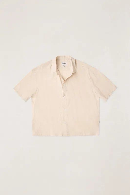 Essential Linen Stripe Ss Shirt Natural sold by Rhythm.