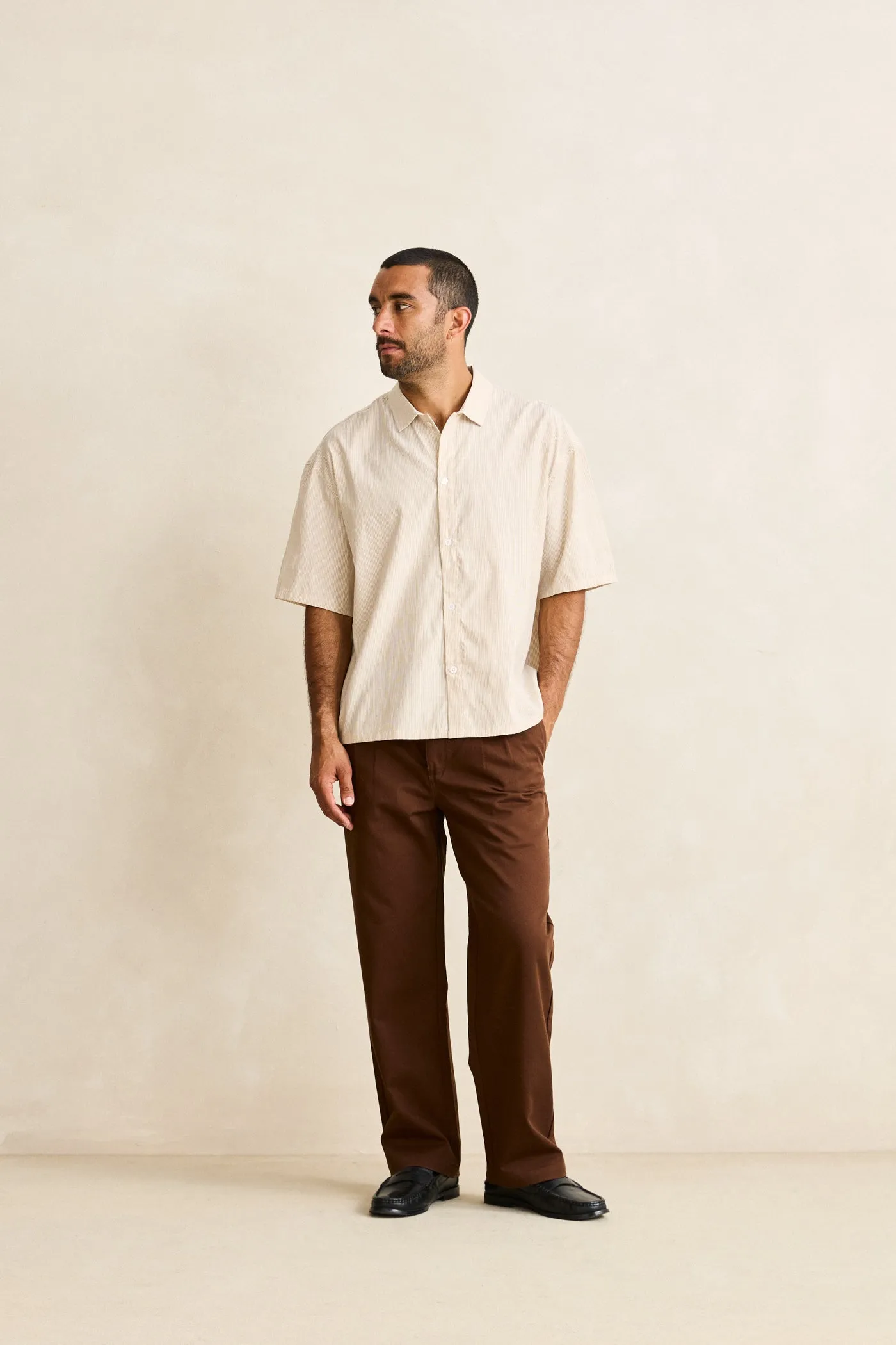 Essential Linen Stripe Ss Shirt Natural sold by Rhythm. product image thumbnail 5