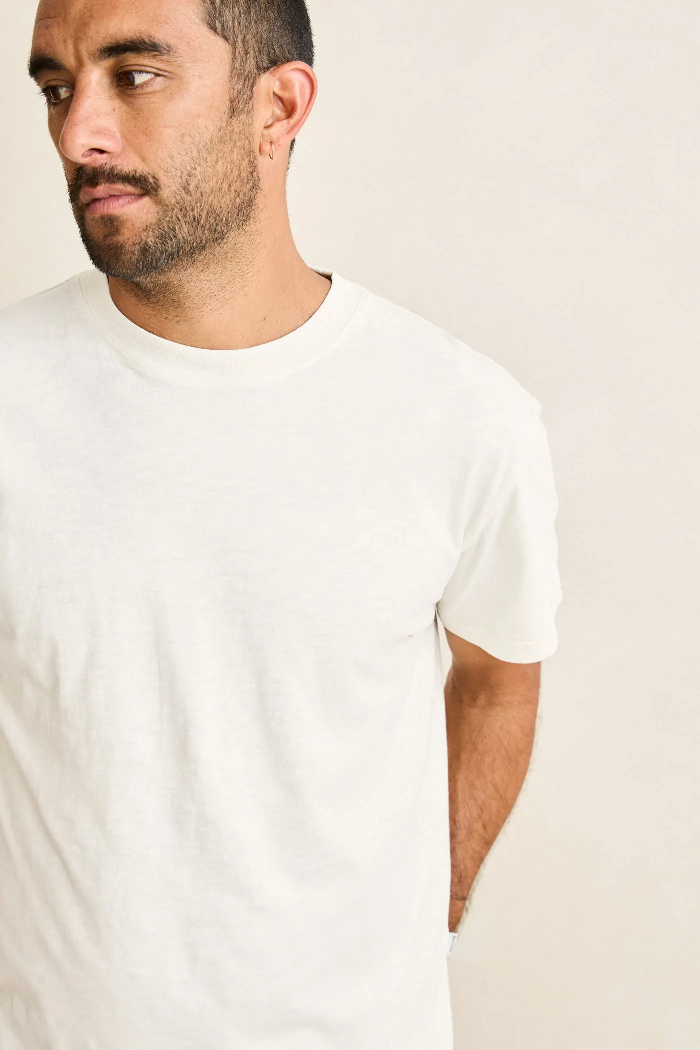 Essential Slub Band Ss T-Shirt Natural sold by Rhythm. product image thumbnail 3