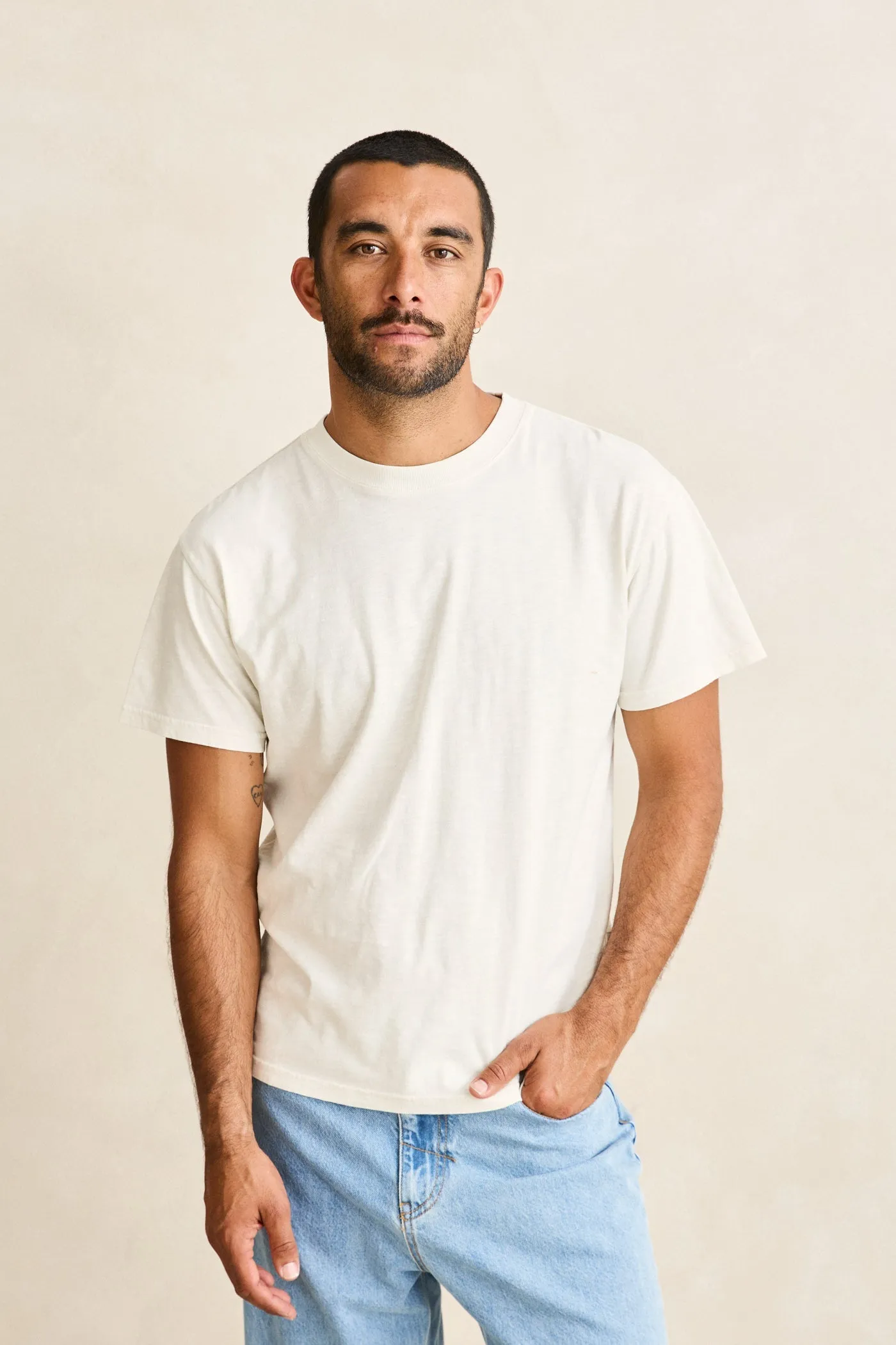 Essential Slub Band Ss T-Shirt Natural sold by Rhythm. product image thumbnail 2