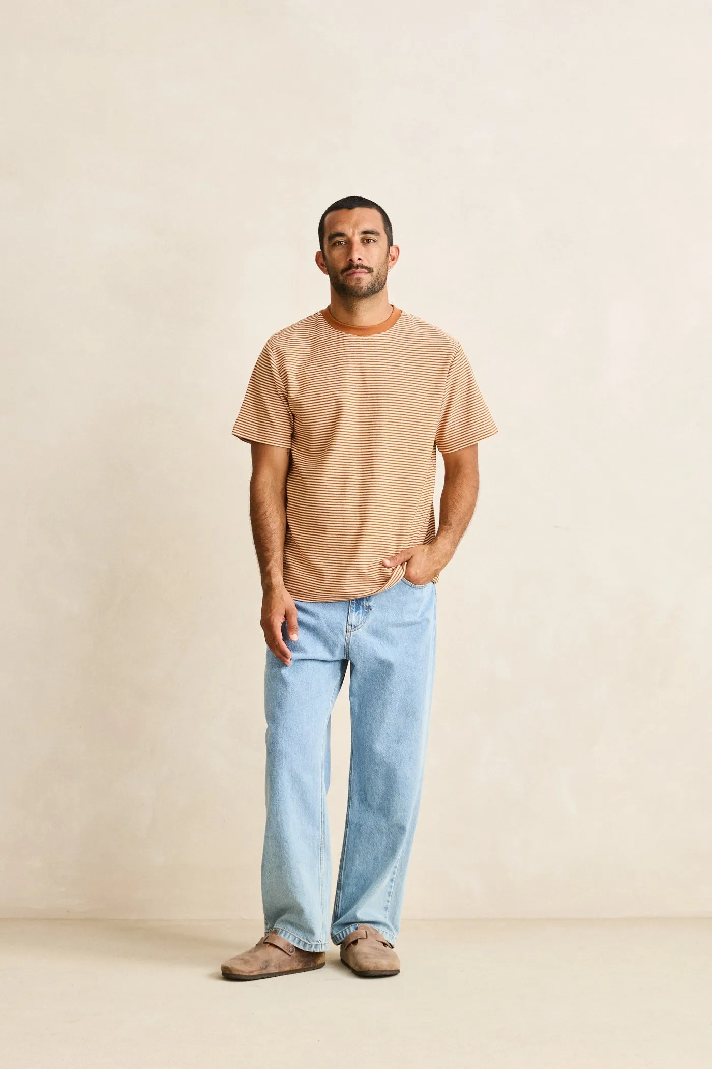 Essential Stripe Ss T-Shirt Tobacco sold by Rhythm. product image thumbnail 5