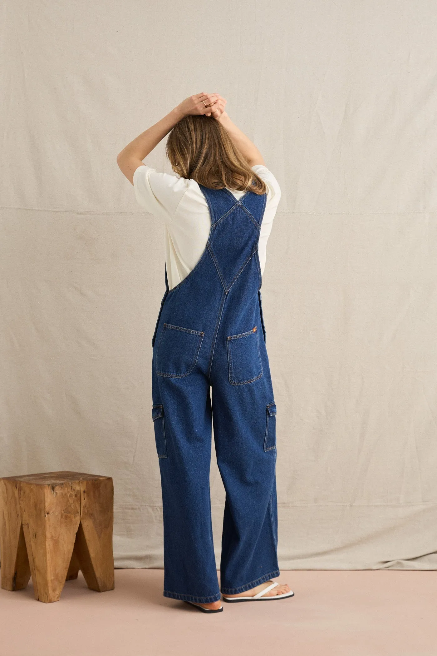 Charlie Wide Leg Cargo Overall Dark Denim sold by Rhythm. product image thumbnail 5