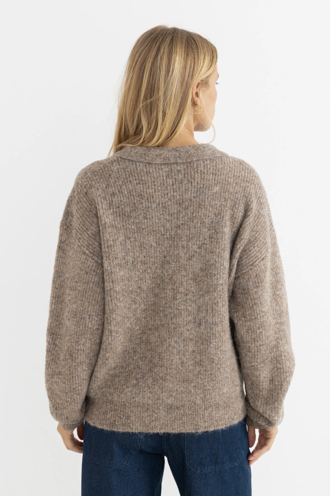 Quinn V-Neck Collared Jumper Oatmeal sold by Rhythm. product image thumbnail 4