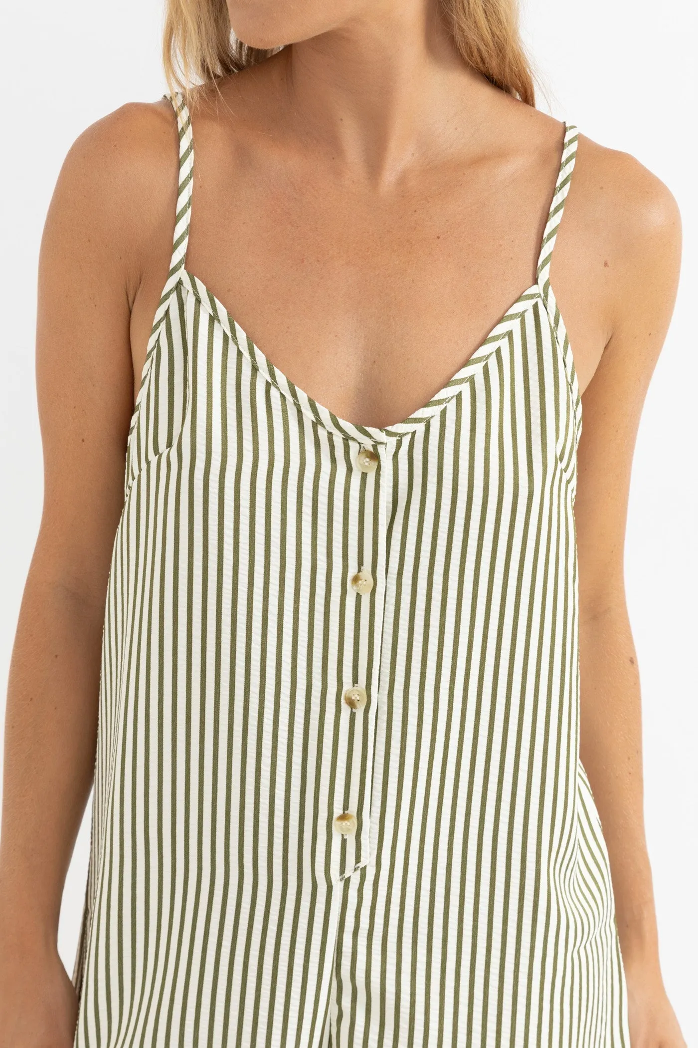 Cove Stripe Adjustable Romper Aloe sold by Rhythm. product image thumbnail 3