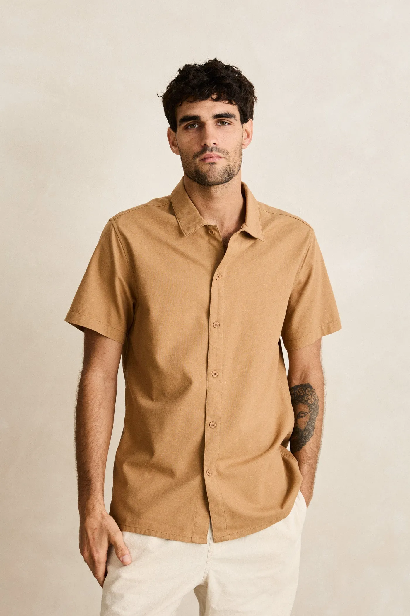 Classic Linen Ss Shirt Ochre sold by Rhythm. product image thumbnail 2