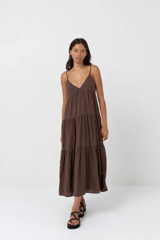 Classic Tiered Midi Dress Chocolate made by Rhythm.