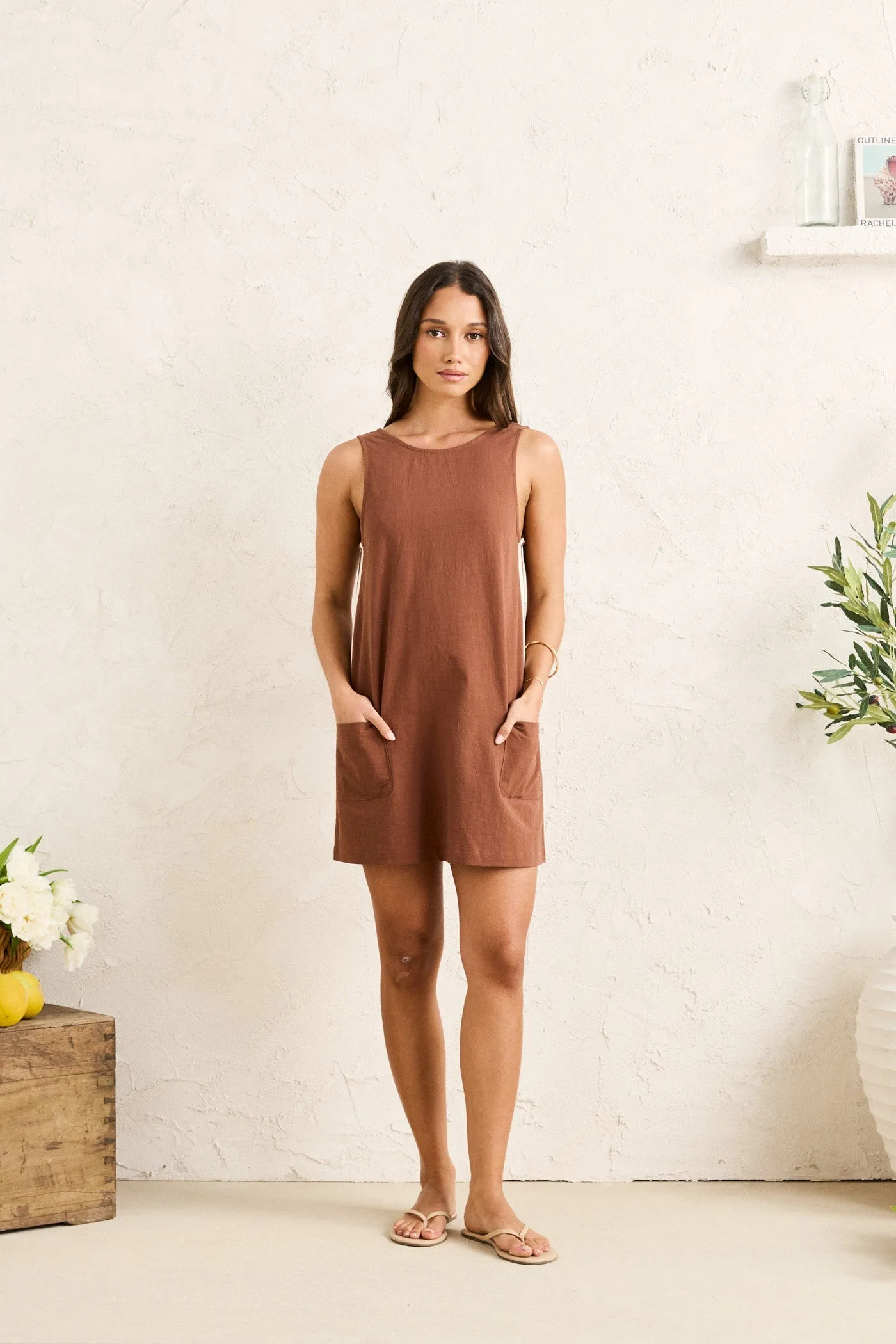 Hanalei Mini Dress Brown sold by Rhythm.