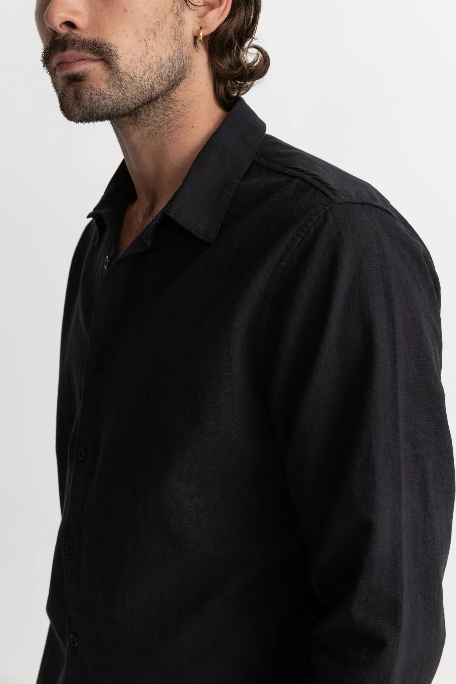 Classic Linen Ls Shirt Vintage Black sold by Rhythm. product image thumbnail 3
