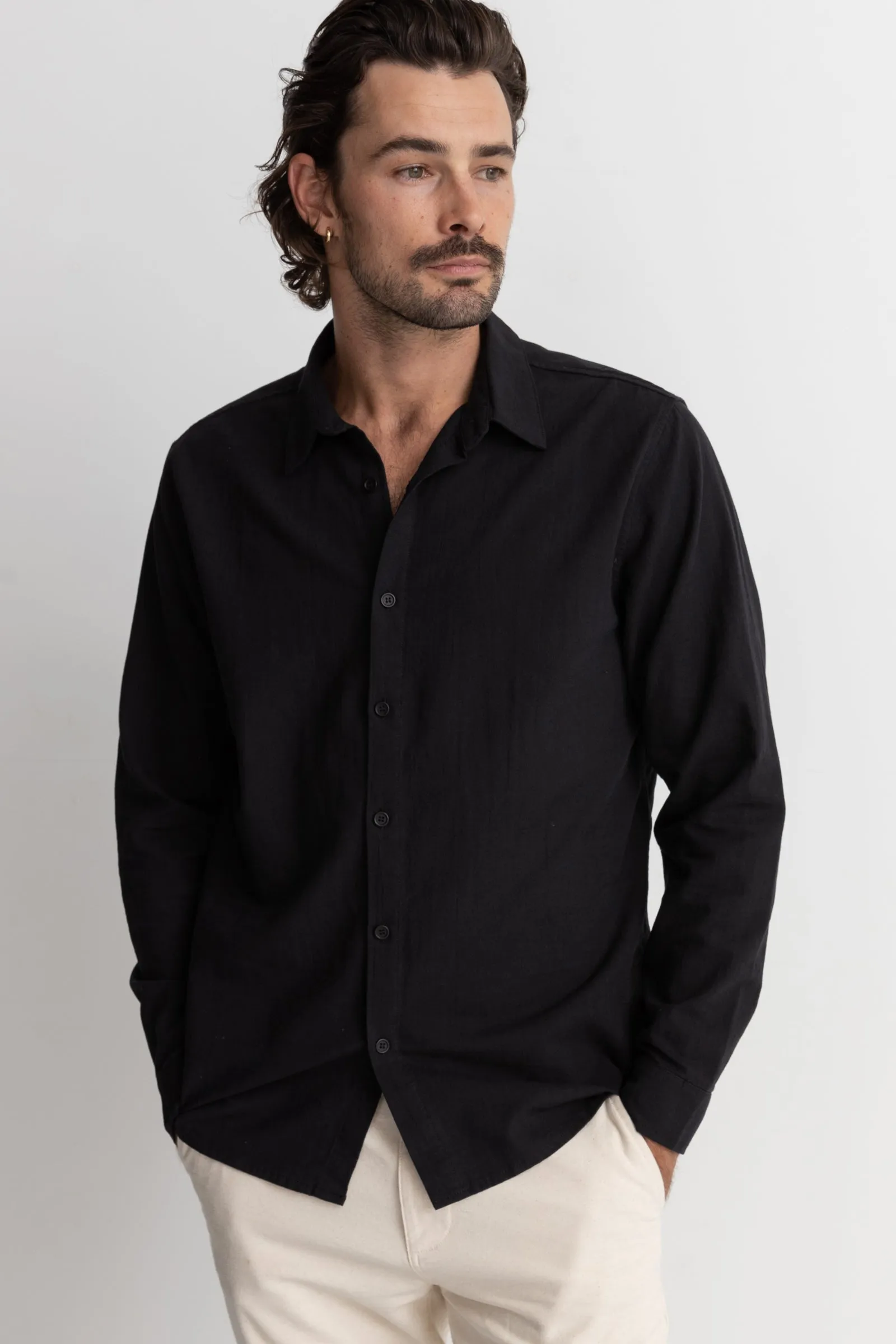 Classic Linen Ls Shirt Vintage Black sold by Rhythm. product image thumbnail 2