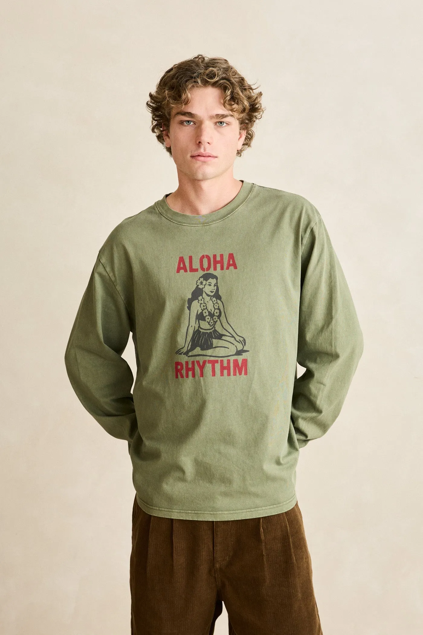 Aloha Rhythm Vintage Ls T-Shirt Olive sold by Rhythm. product image thumbnail 2