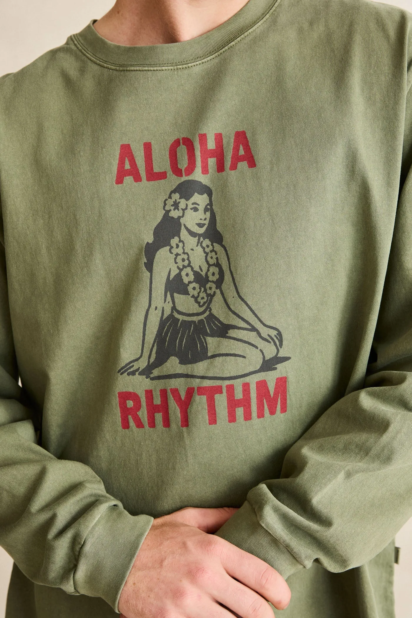 Aloha Rhythm Vintage Ls T-Shirt Olive sold by Rhythm. product image thumbnail 3