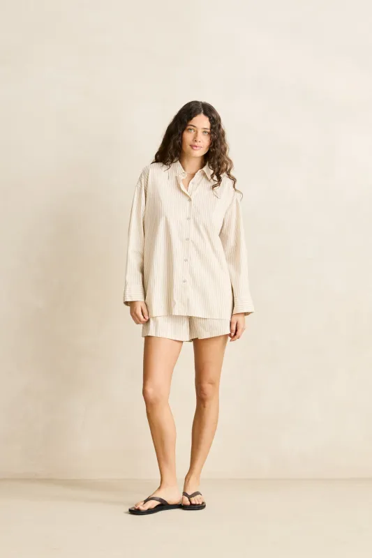 Cove Stripe Oversized Ls Beach Shirt Oat made by Rhythm.