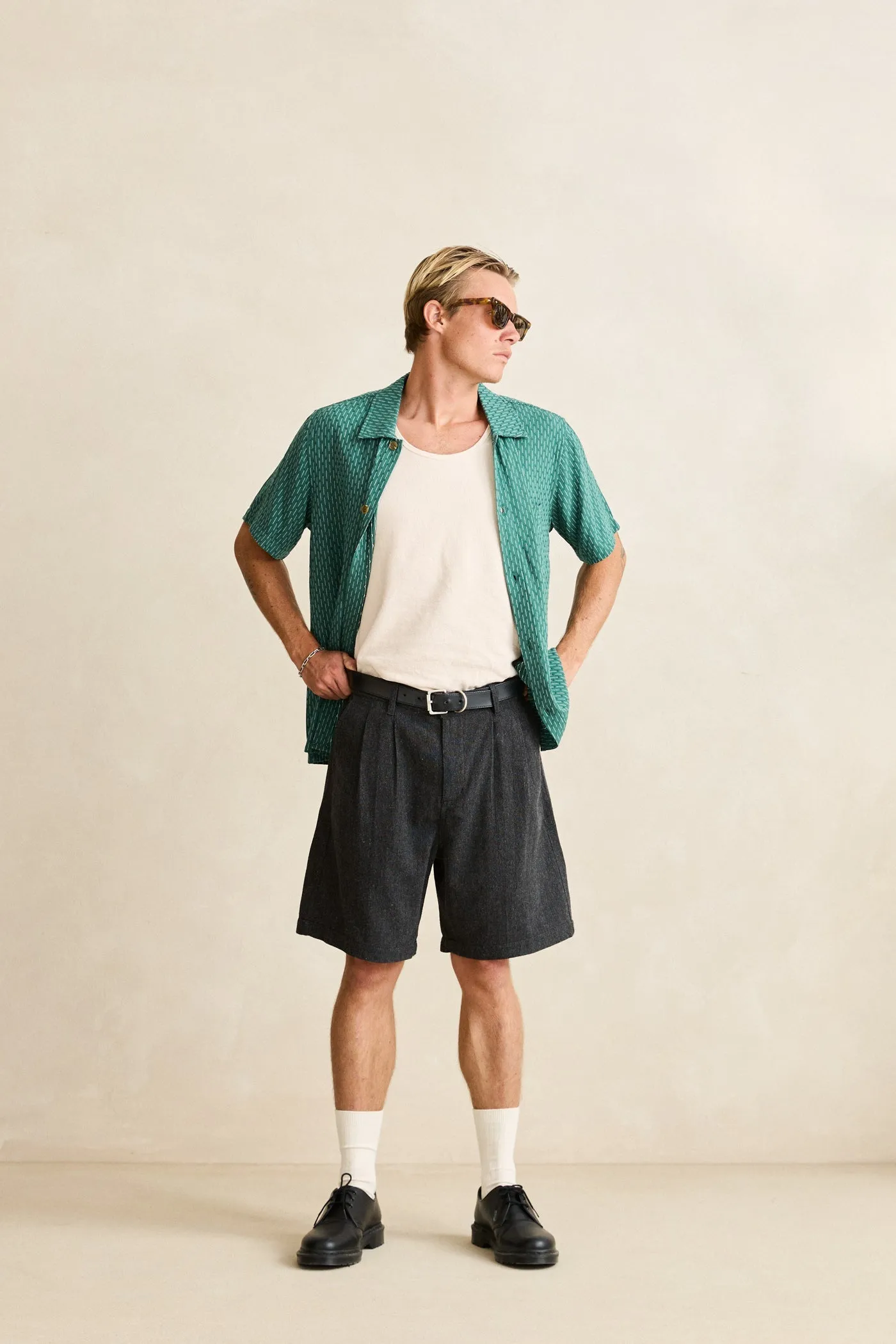 Linen Float Stitch Ss Shirt Pine sold by Rhythm. product image thumbnail 4
