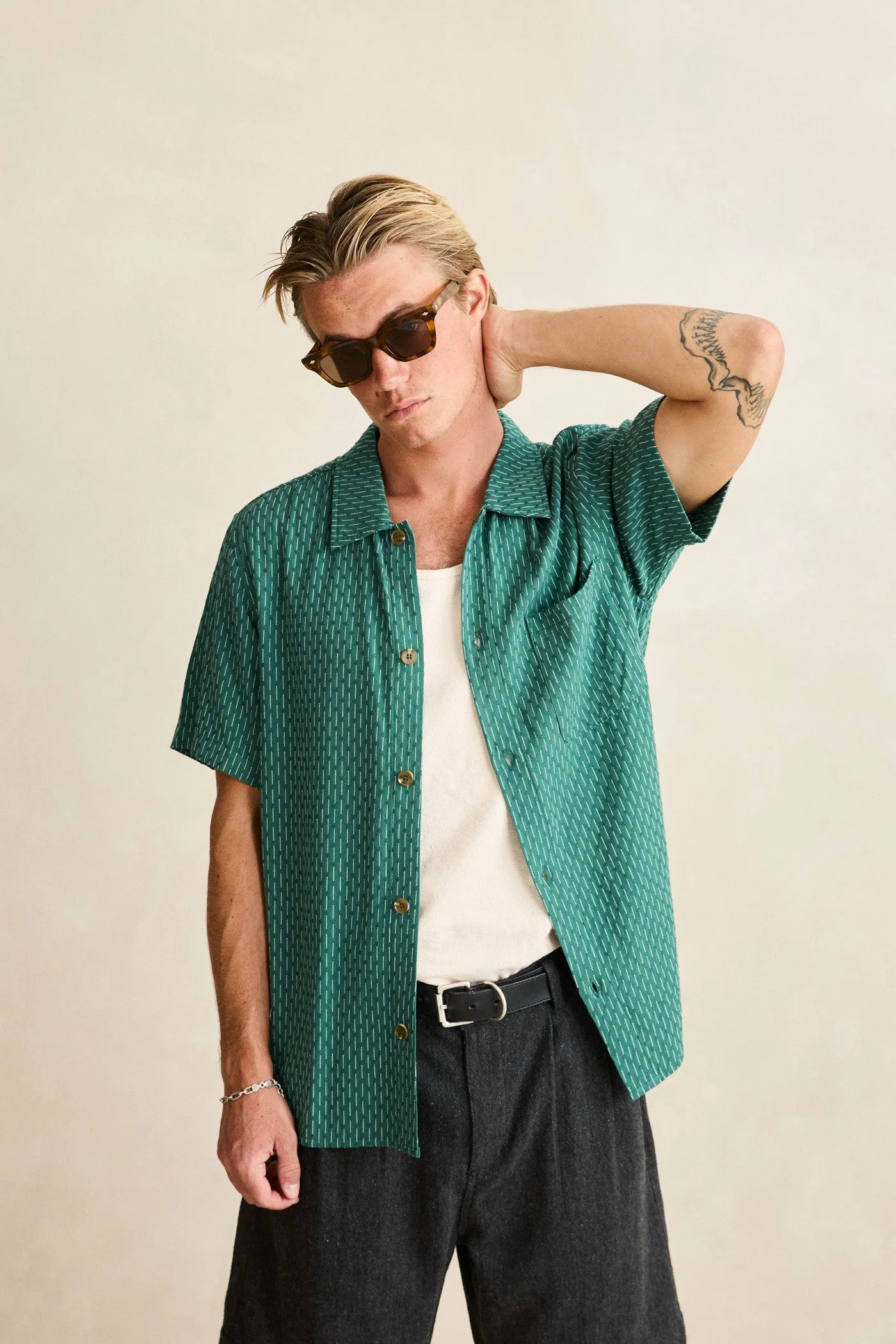 Linen Float Stitch Ss Shirt Pine sold by Rhythm. product image thumbnail 2