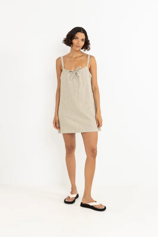 Lola Check Slip Dress Olive sold by Rhythm.