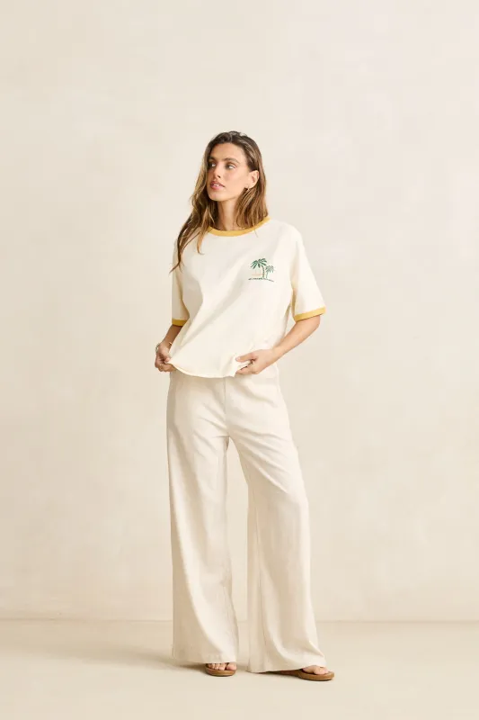 Sunset Palm Ringer Tee Cornsilk sold by Rhythm.