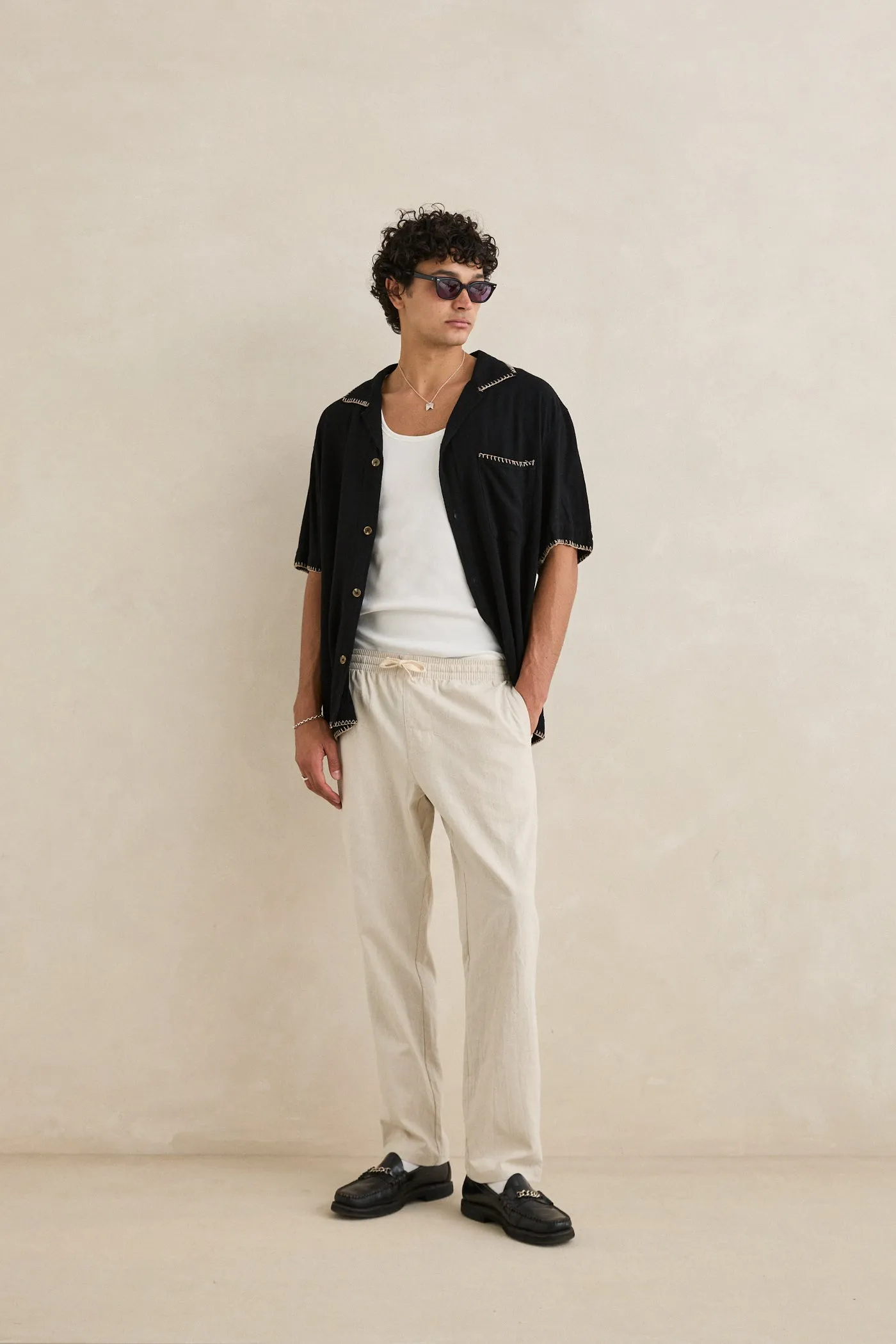 Linen Jam Pant Bone sold by Rhythm. product image thumbnail 5