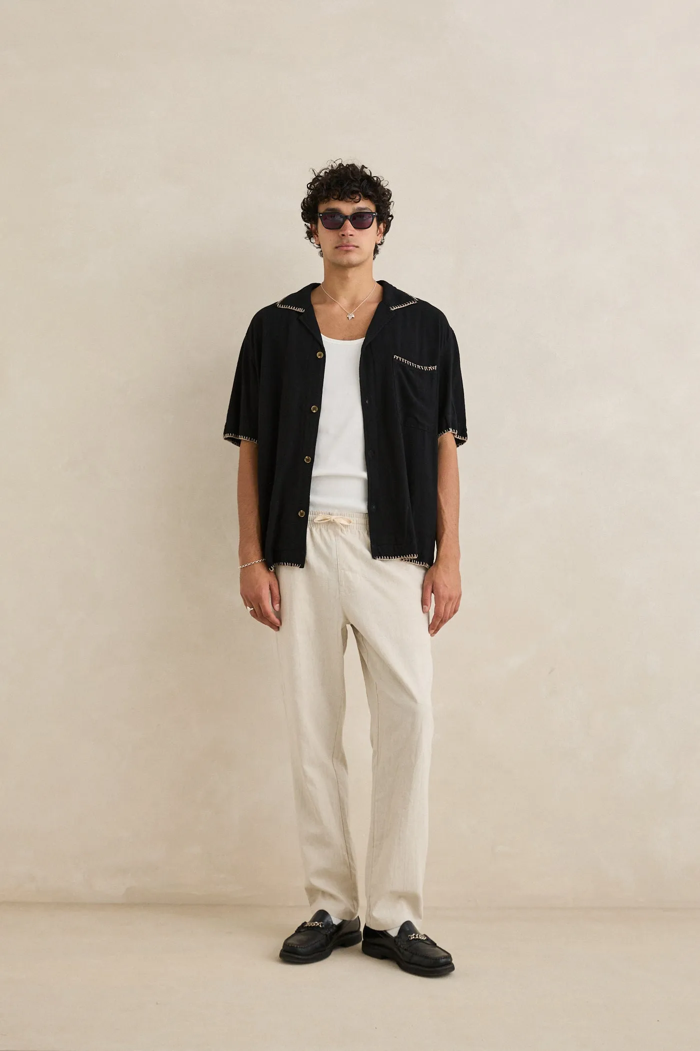 Linen Jam Pant Bone sold by Rhythm. product image thumbnail 2