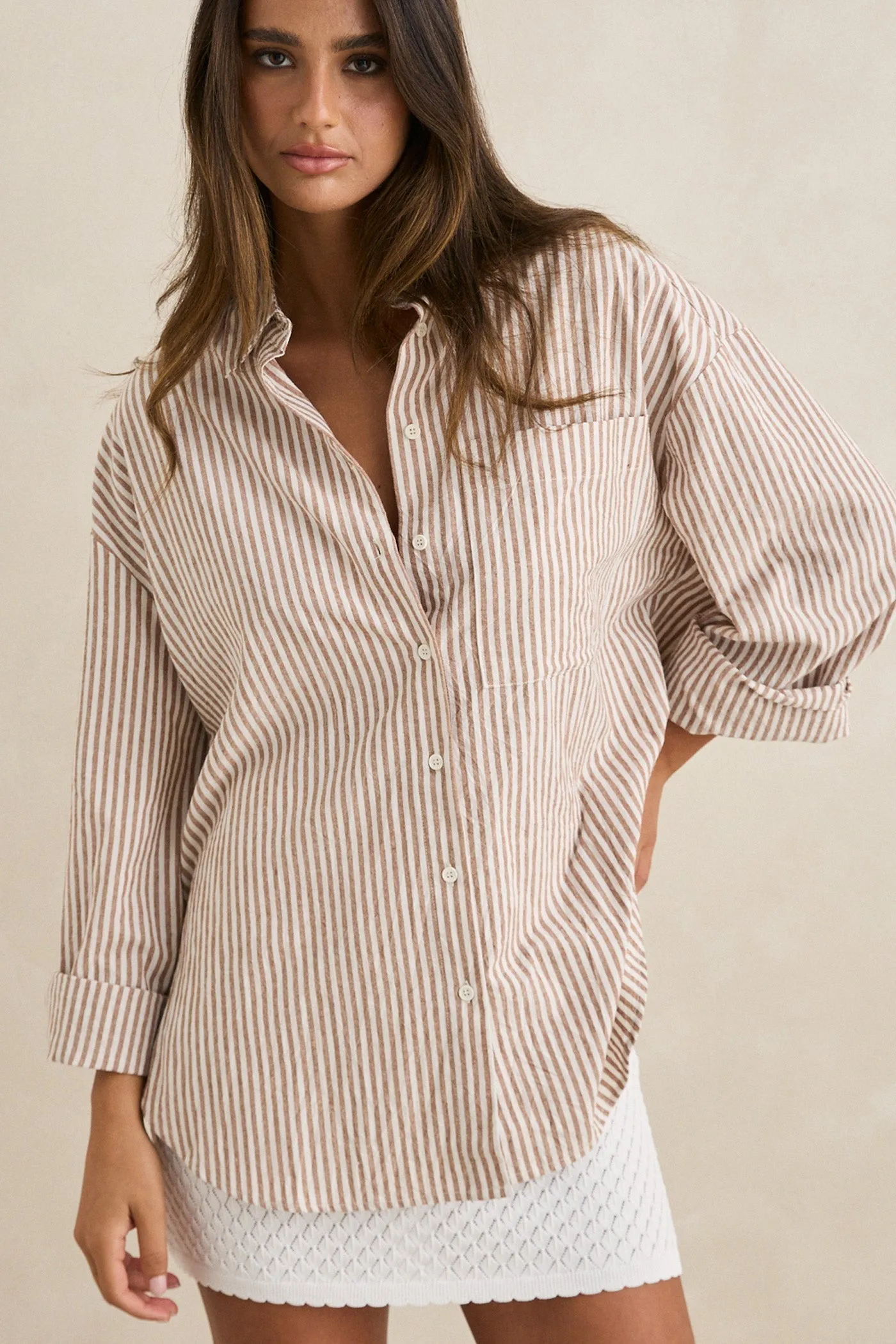 Valley Stripe Oversized Shirt Tan sold by Rhythm. product image thumbnail 3
