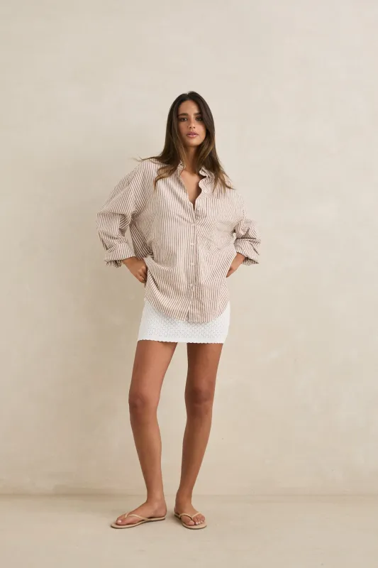 Valley Stripe Oversized Shirt Tan made by Rhythm.