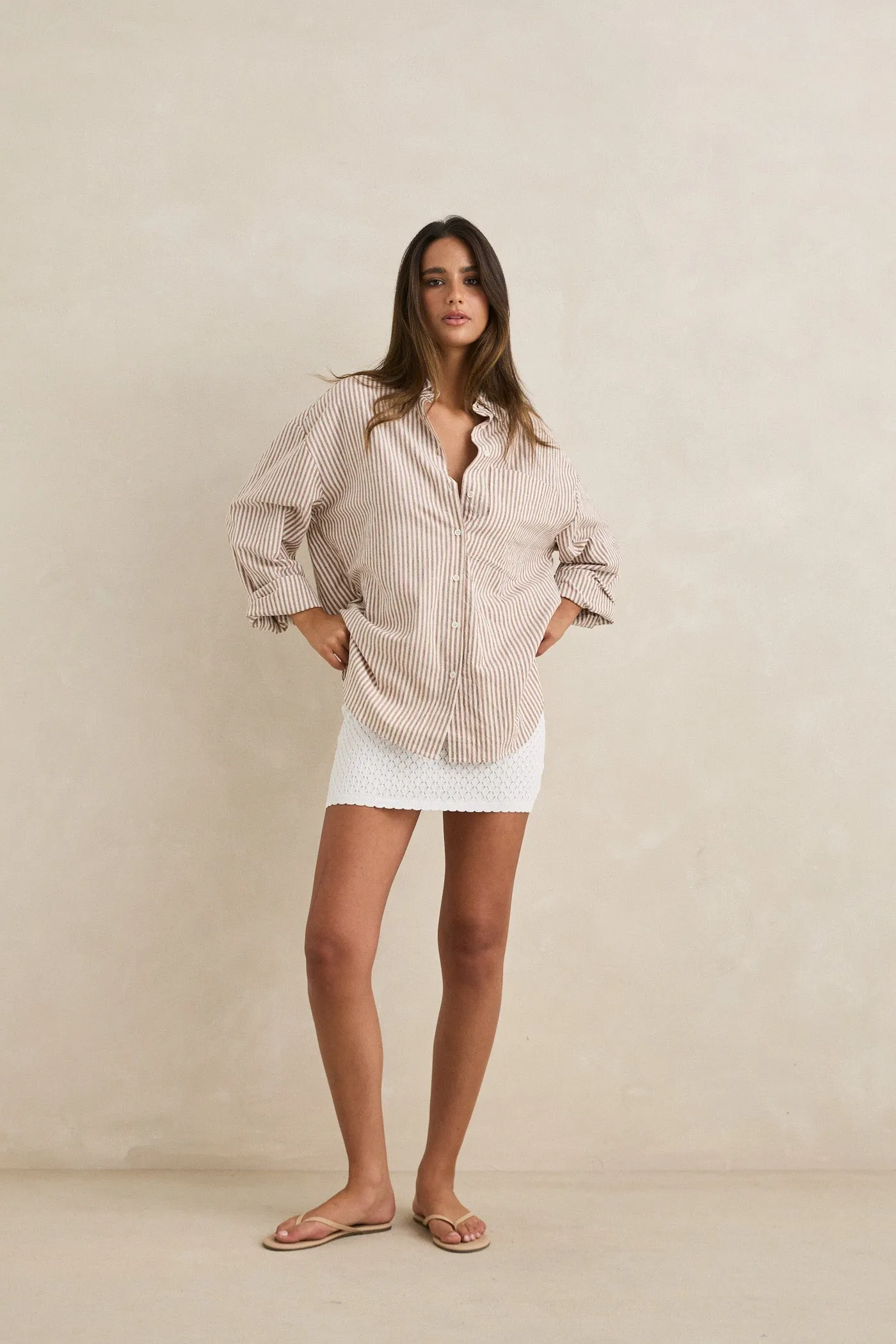 Valley Stripe Oversized Shirt Tan sold by Rhythm.