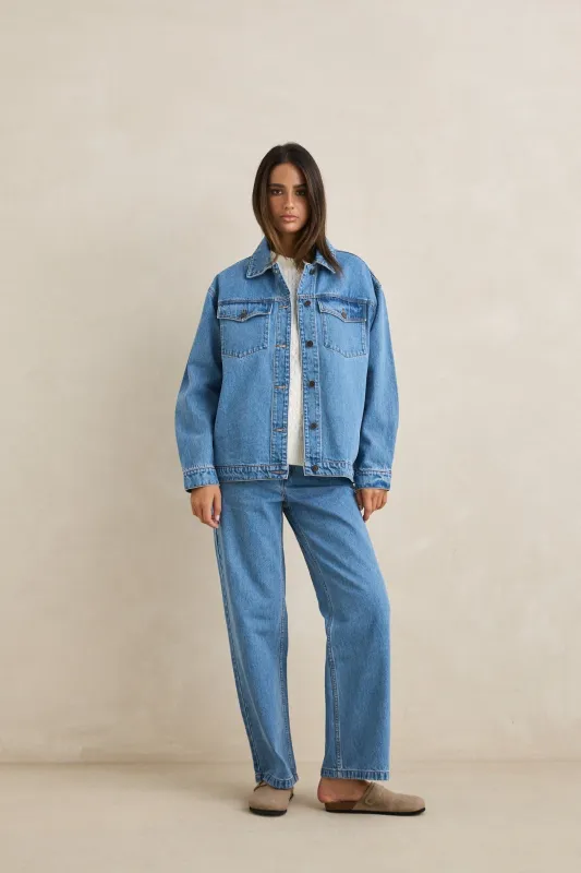 Essential Denim Jacket Worn Indigo made by Rhythm.