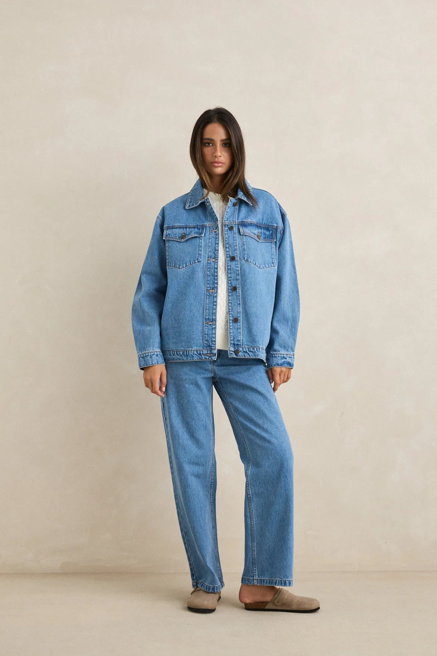 Essential Denim Jacket Worn Indigo sold by Rhythm.