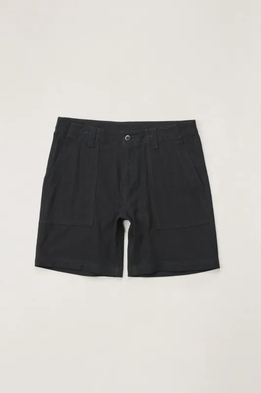 Worn Path Textured Linen Short Black sold by Rhythm.