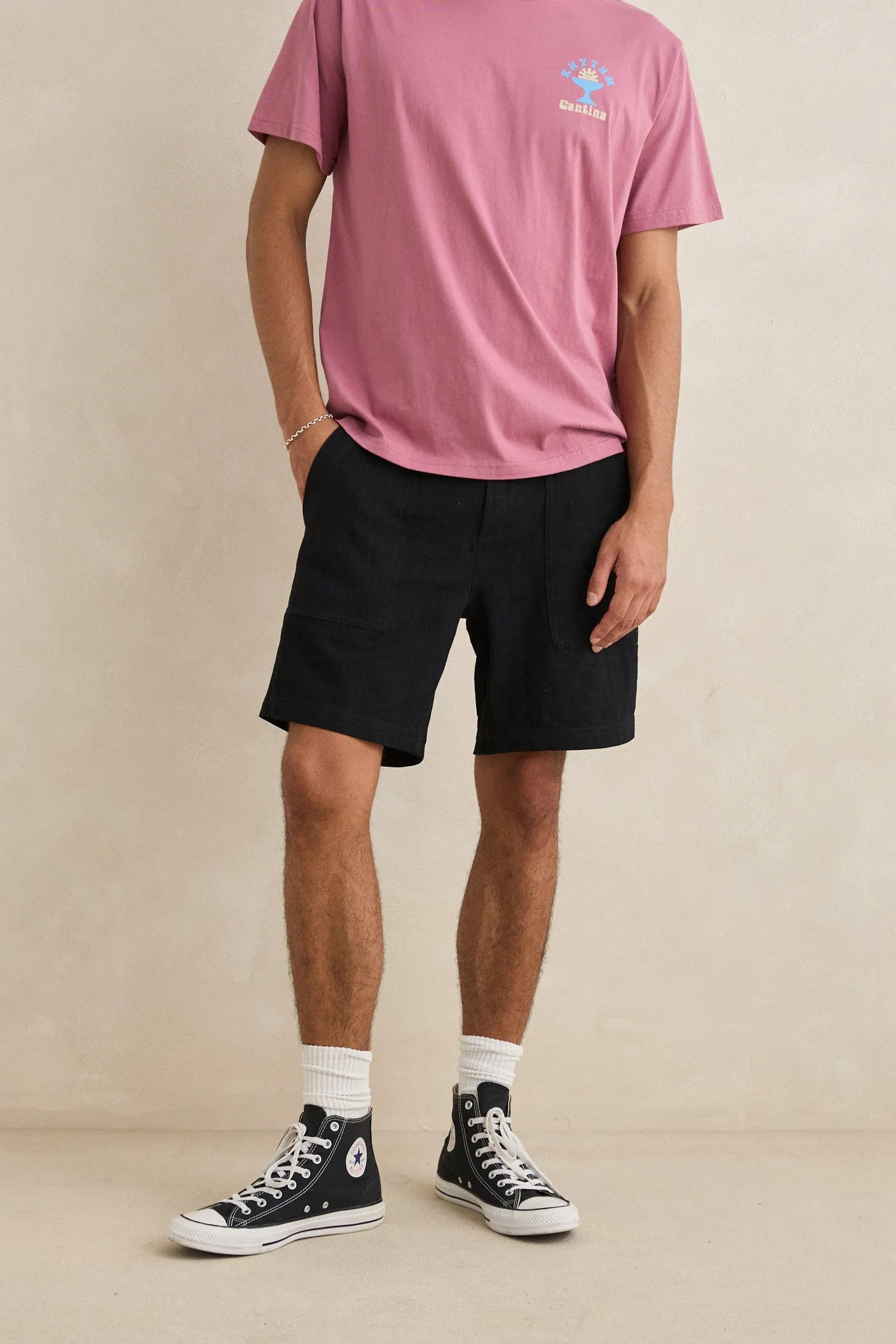 Worn Path Textured Linen Short Black sold by Rhythm. product image thumbnail 5