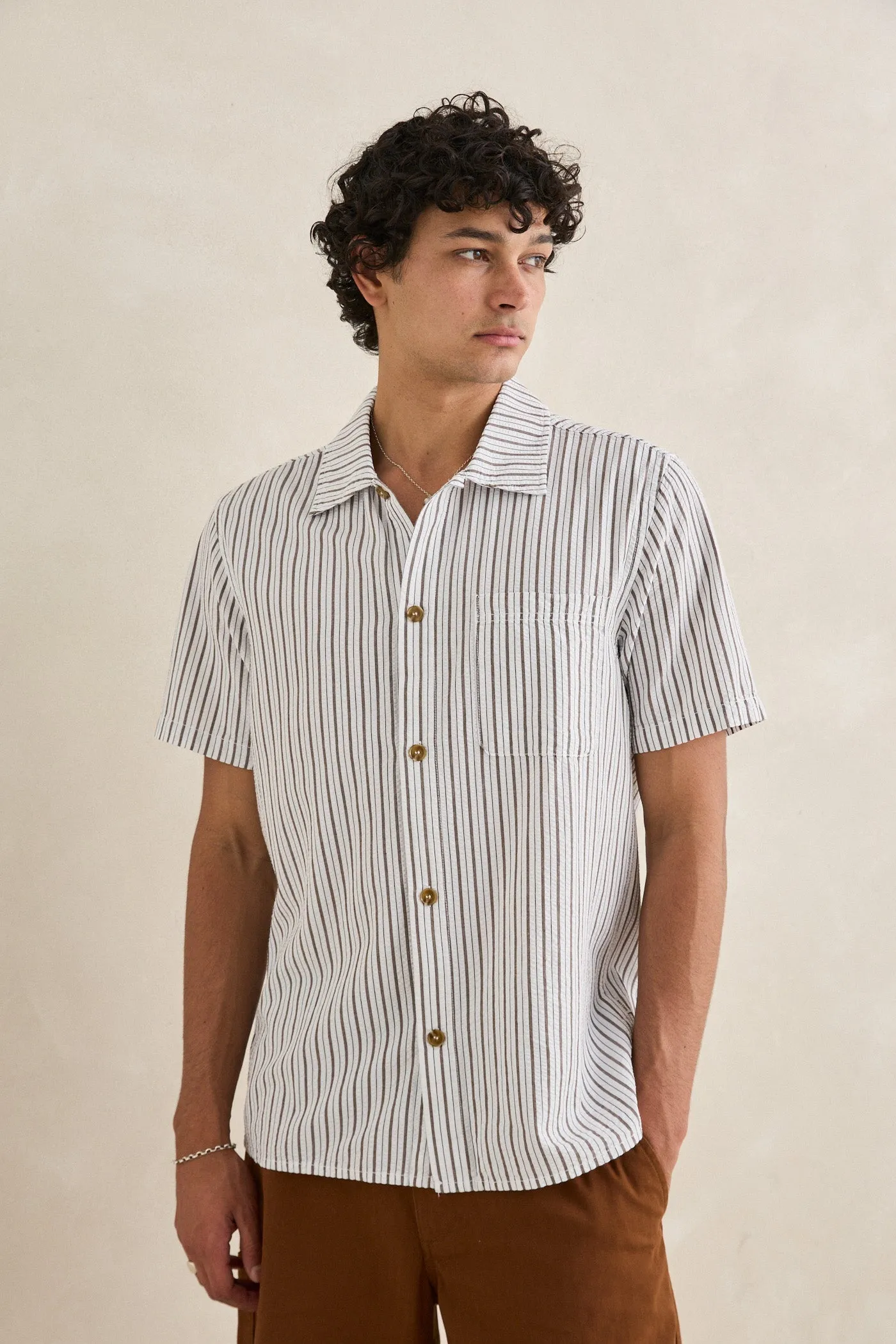 Seersucker Stripe Ss Shirt Cedar sold by Rhythm. product image thumbnail 2