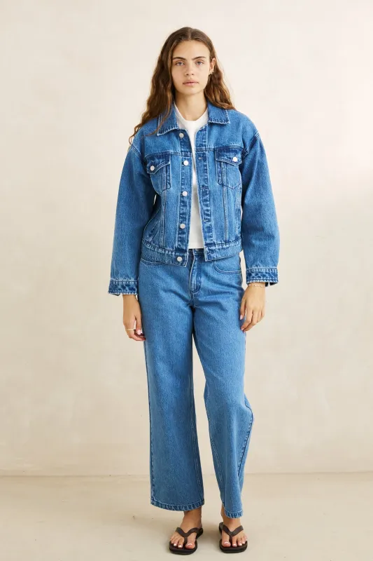 Charlie Trucker Jacket Denim sold by Rhythm.