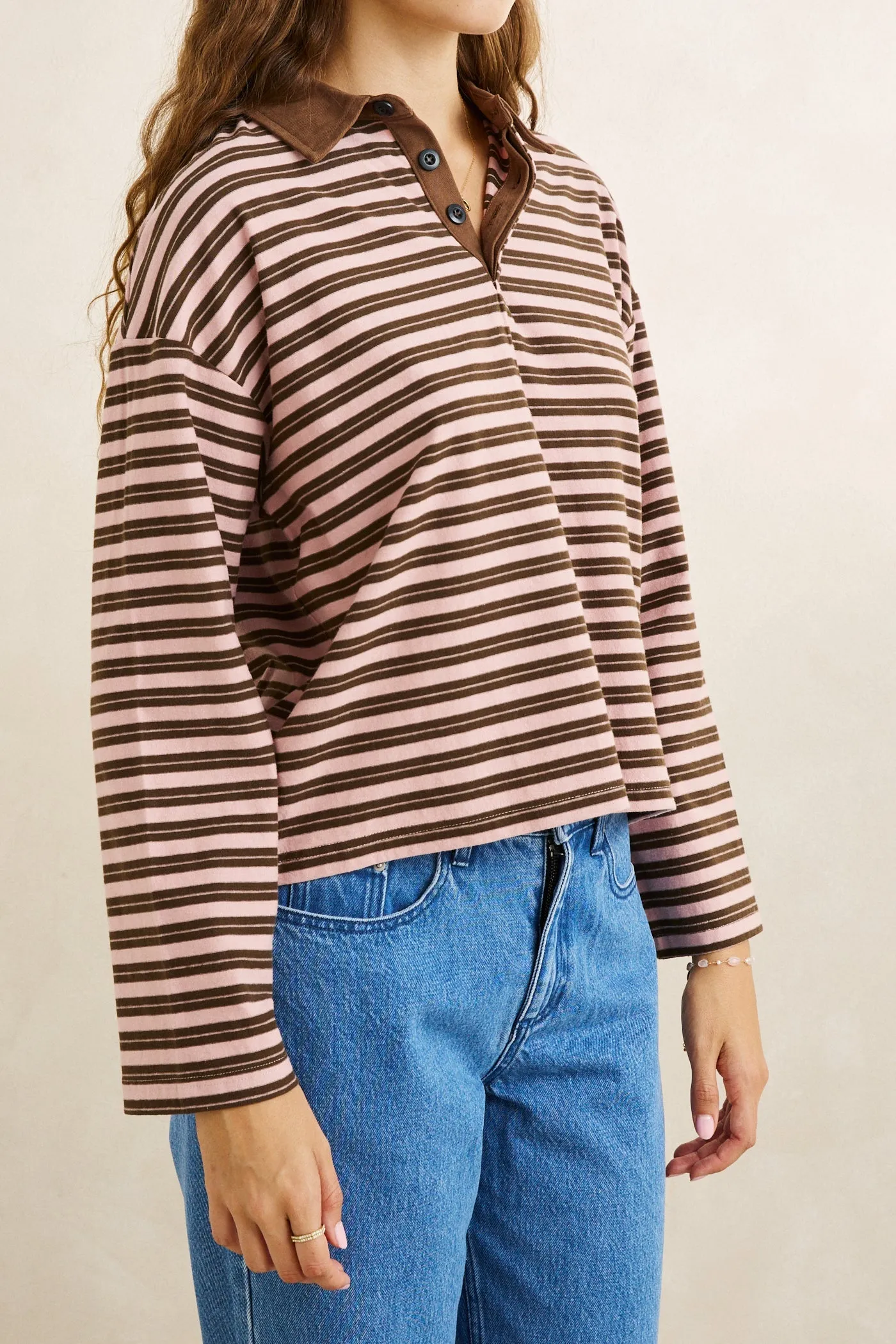 Rugby Polo Stripe Jersey Long Sleeve Pink sold by Rhythm. product image thumbnail 3