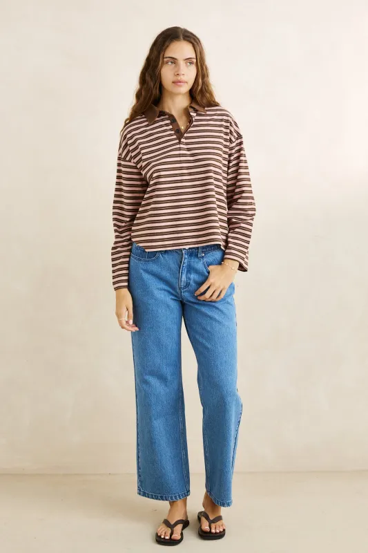 Rugby Polo Stripe Jersey Long Sleeve  Pink sold by Rhythm.