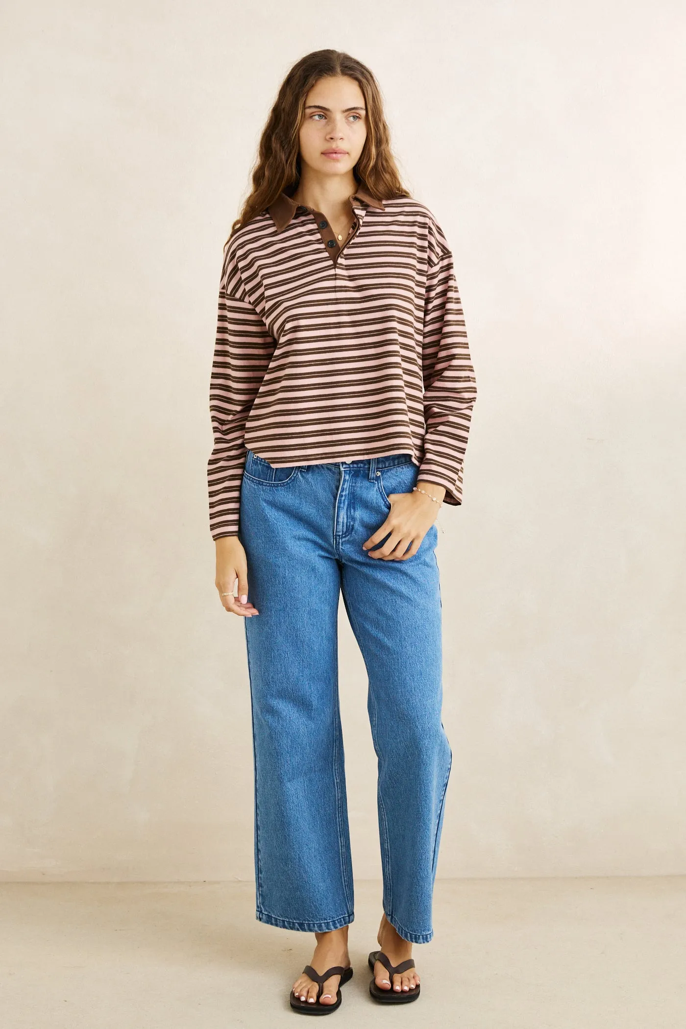 Rugby Polo Stripe Jersey Long Sleeve Pink sold by Rhythm.