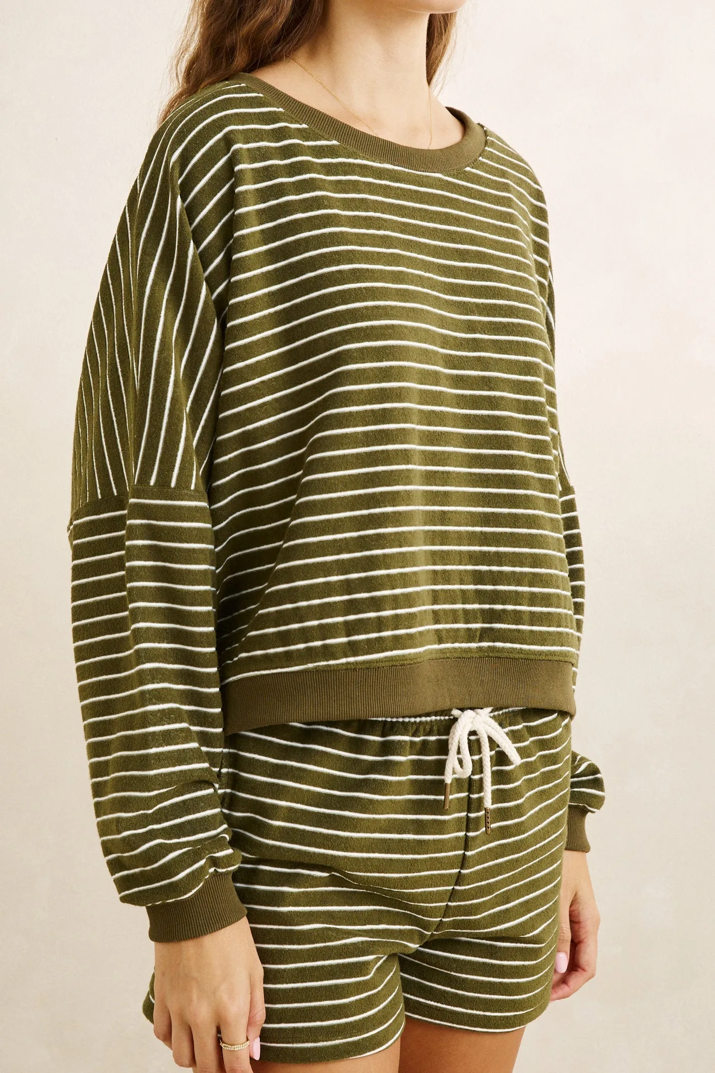 Terry Stripe Crewneck Olive sold by Rhythm. product image thumbnail 4